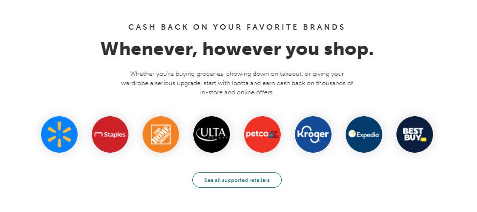 Screenshot of Ibotta Supported Retailers