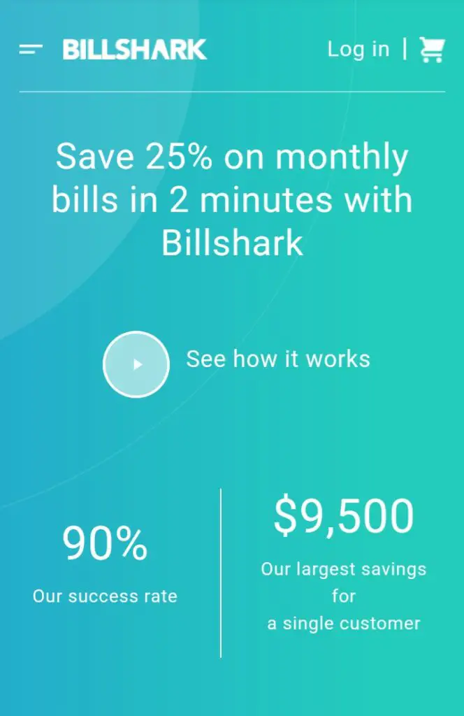 Screenshot of billshark mobile app 