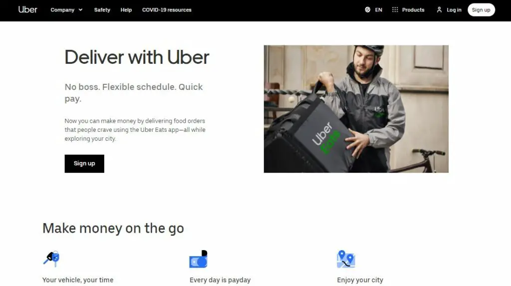 Screenshot of Uber Eats Website