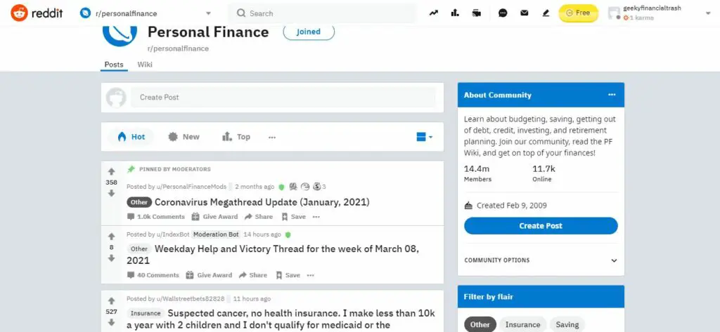 reddit personal finance homepage