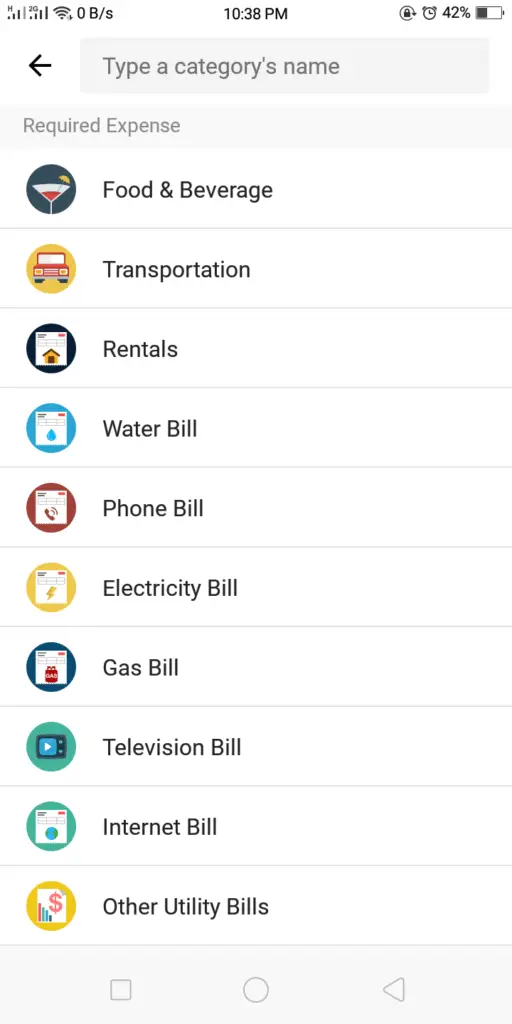 money lover app screenshot of icons
