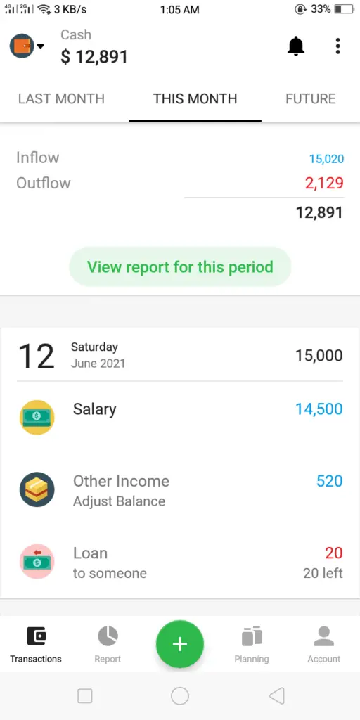money lover app transaction tab