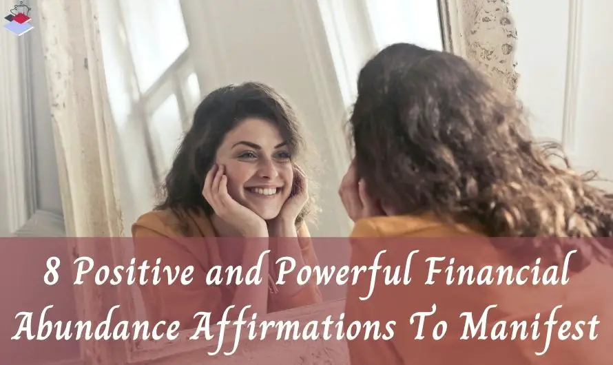 financial abundance affirmations woman looking and smiling in front of the mirror