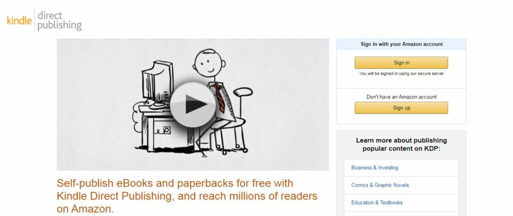 screenshot of amazon kindle direct publishing