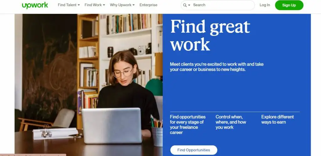 screenshot of Upwork website