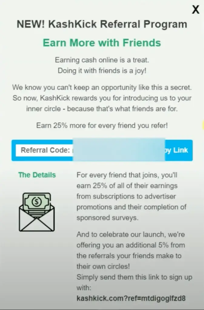 screenshot of referral program